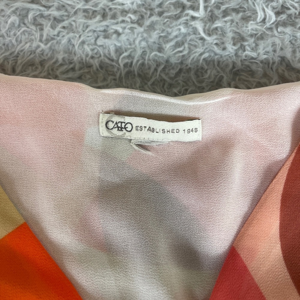 Cato Cold Shoulder Blouse Orange Pink Geometric Leaf Print V-Neck Top Womens L - Picture 2 of 8
